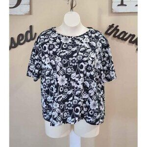 Woman Within Plus Size 2X 26/28 Black White Floral Top